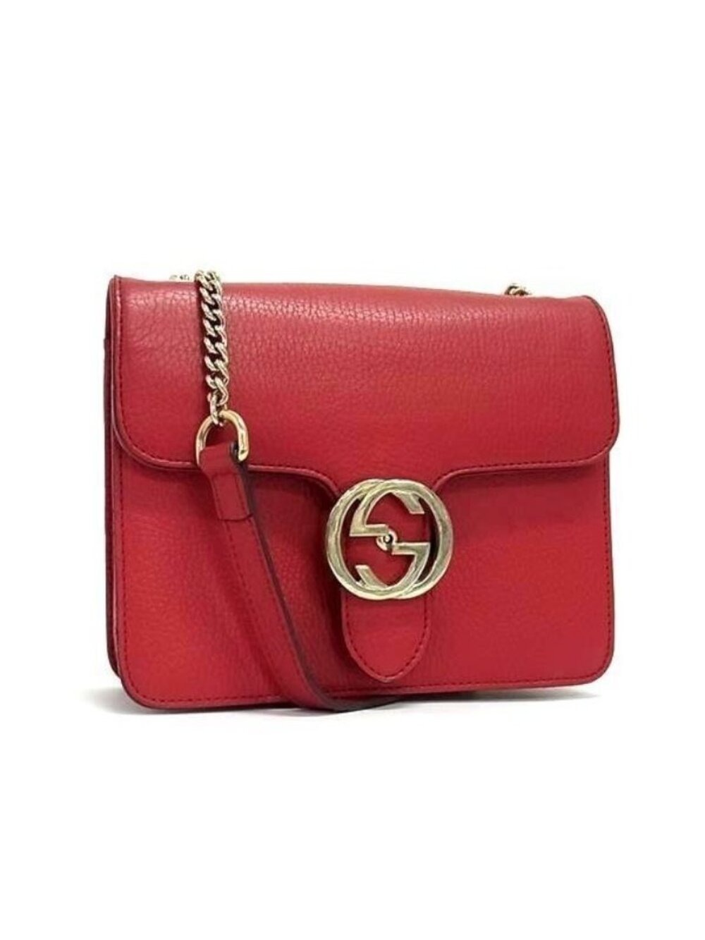 Gucci Bag Interlocking G Chain Shoulder Red Leather